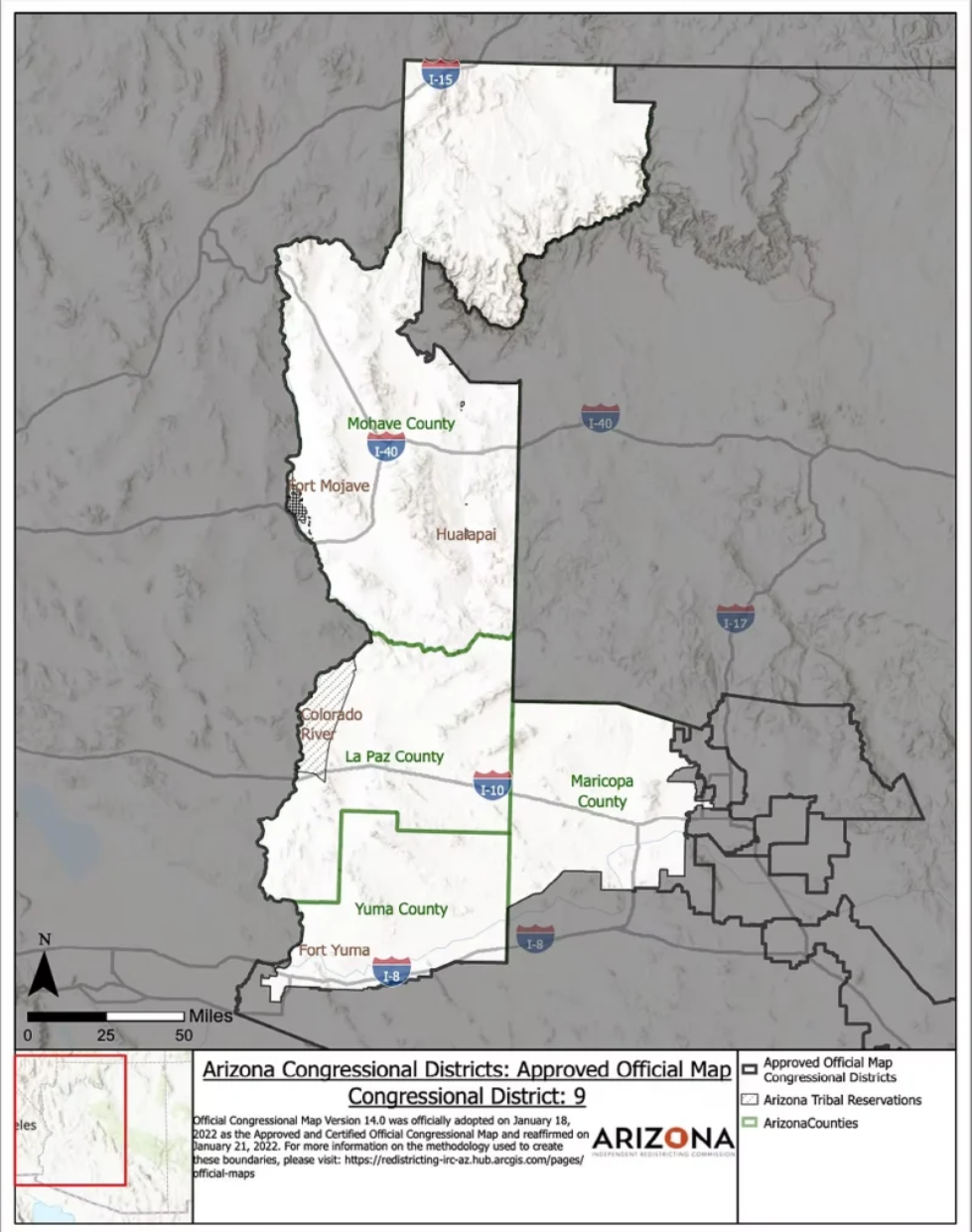 Map of Arizona Congressional District 9.