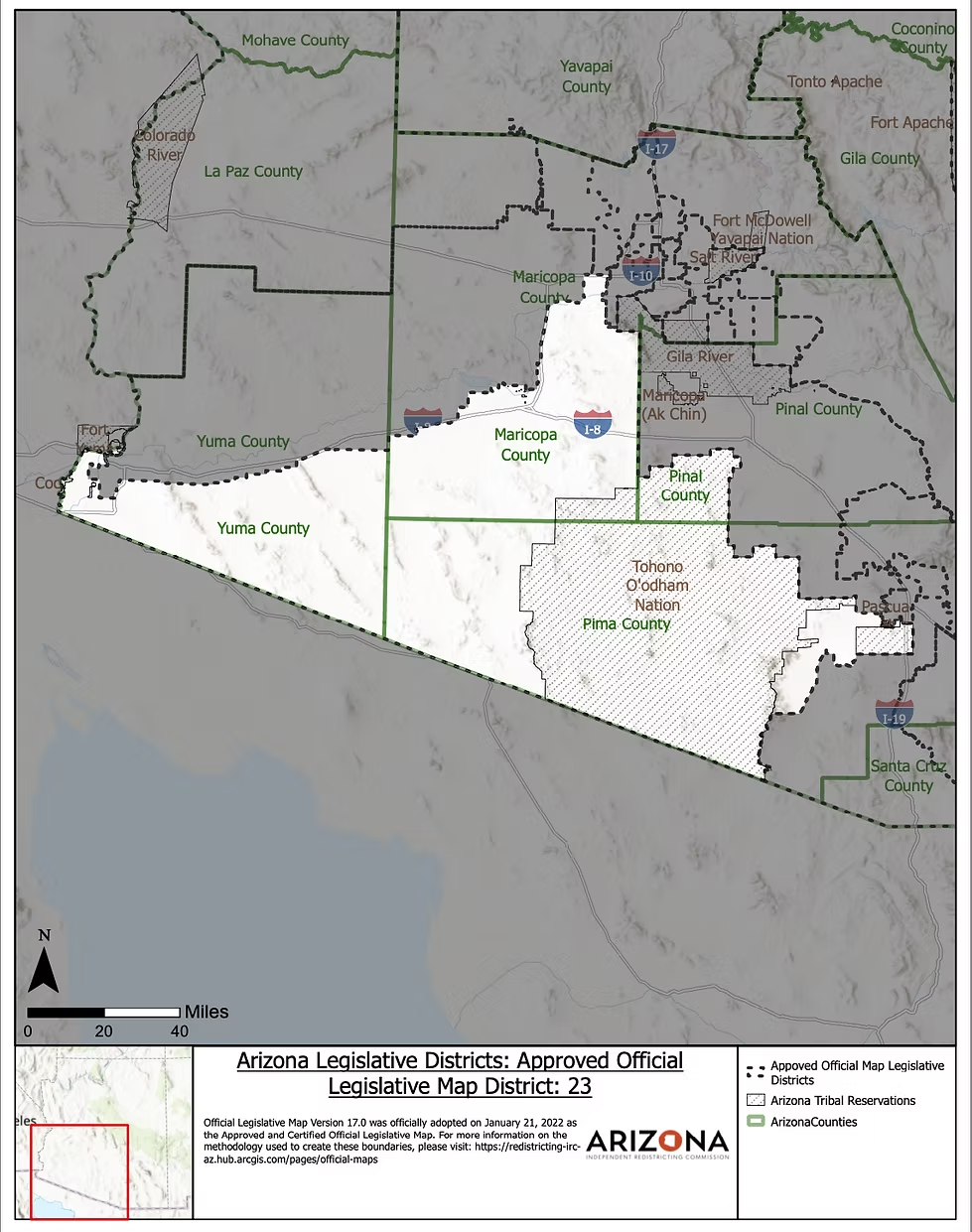 Map of Arizona Legislative District 23.